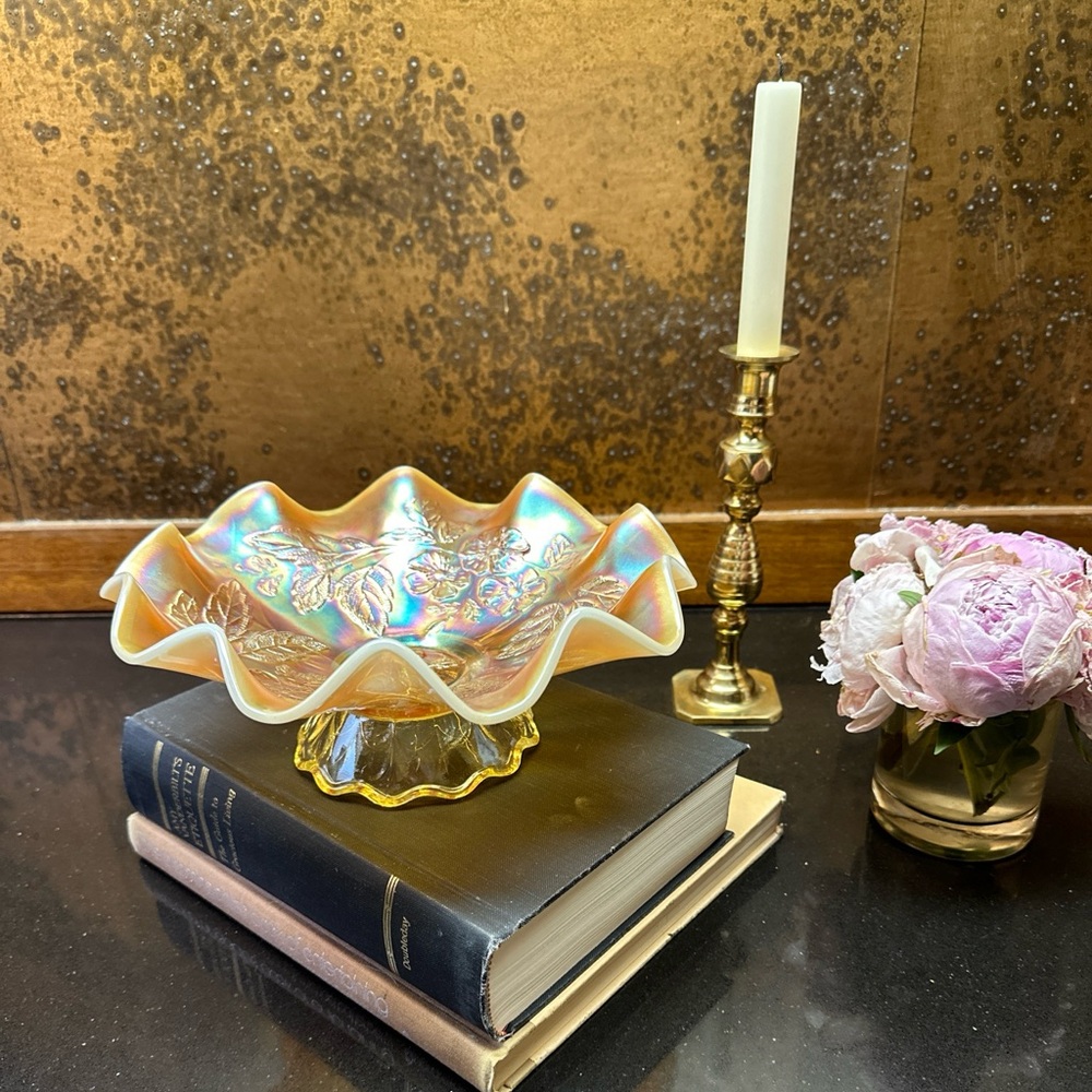 EAPG Dugan Peach Opalescent Dogwood Sprays Footed Bowl 1910
